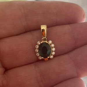Vintage Art Deco 14 Karat Real Gold Pendant with Spinel and CZ